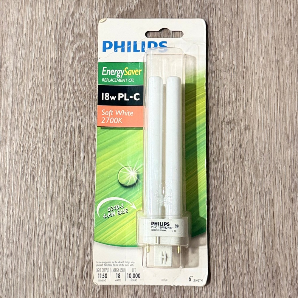 Philips EnergySaver 18W PL-C CFL Light Bulb Soft White 2700K G24Q-2 4-Pin 817281